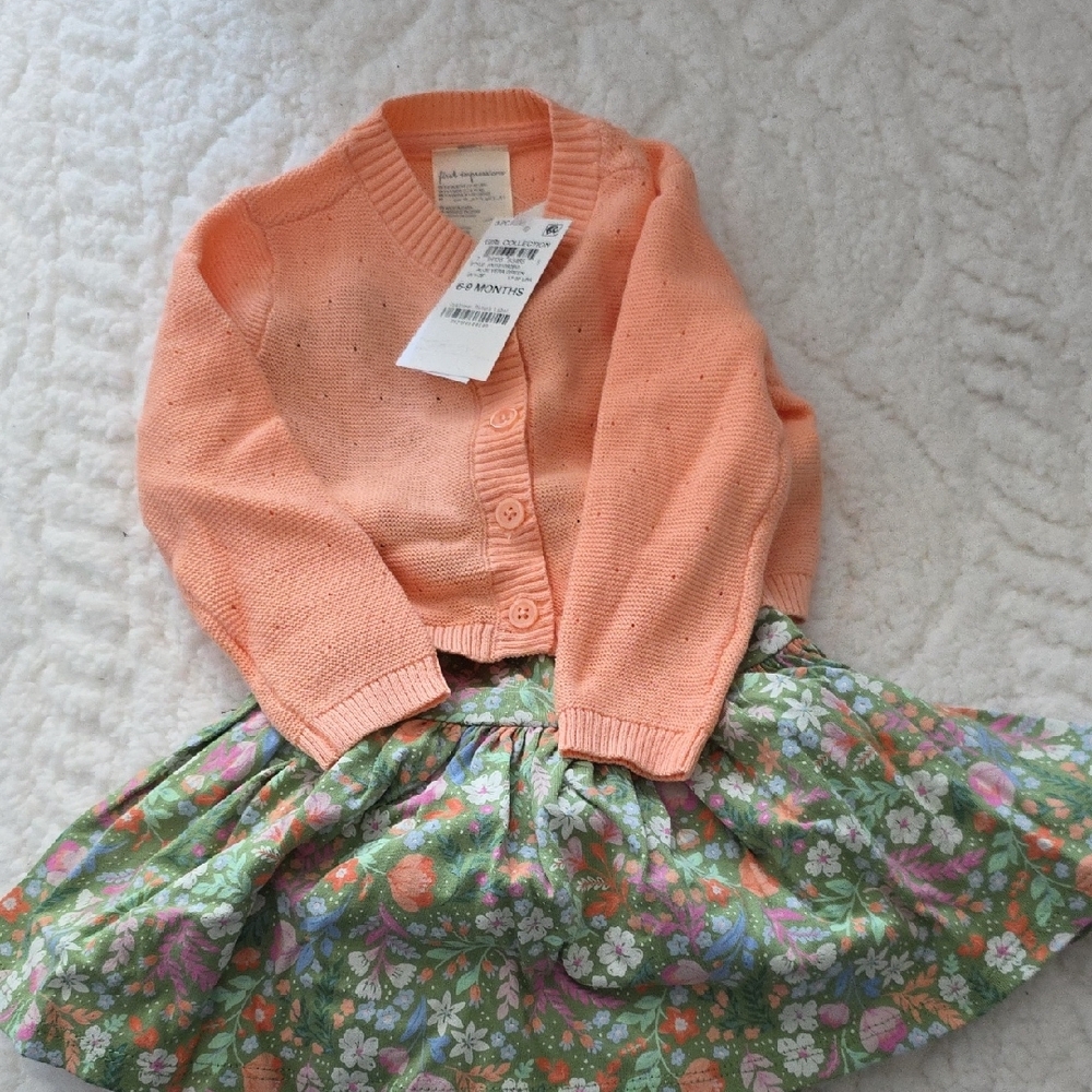 Charming Peach Cardigan with Floral Dress